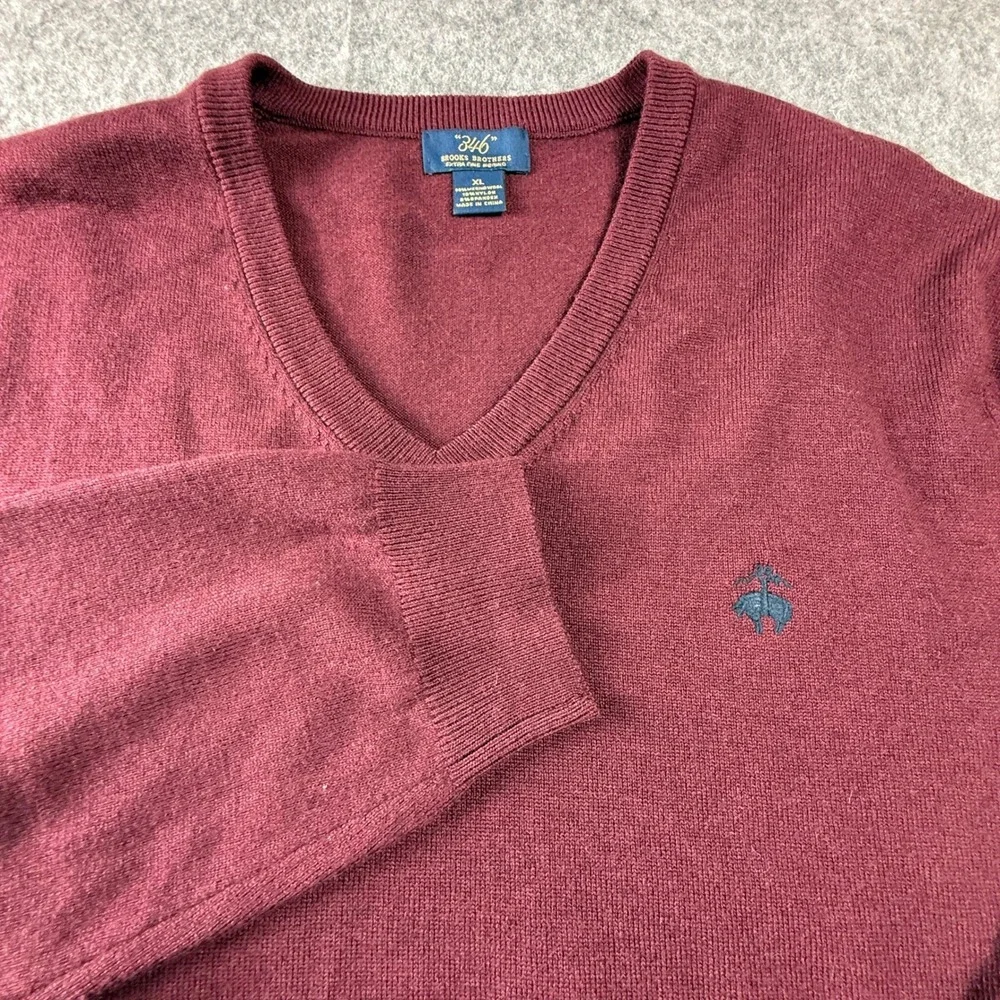 Brooks Brothers 346 Red‎ Extra Fine Merino Wool V Neck Sweater Mens XL burgundy